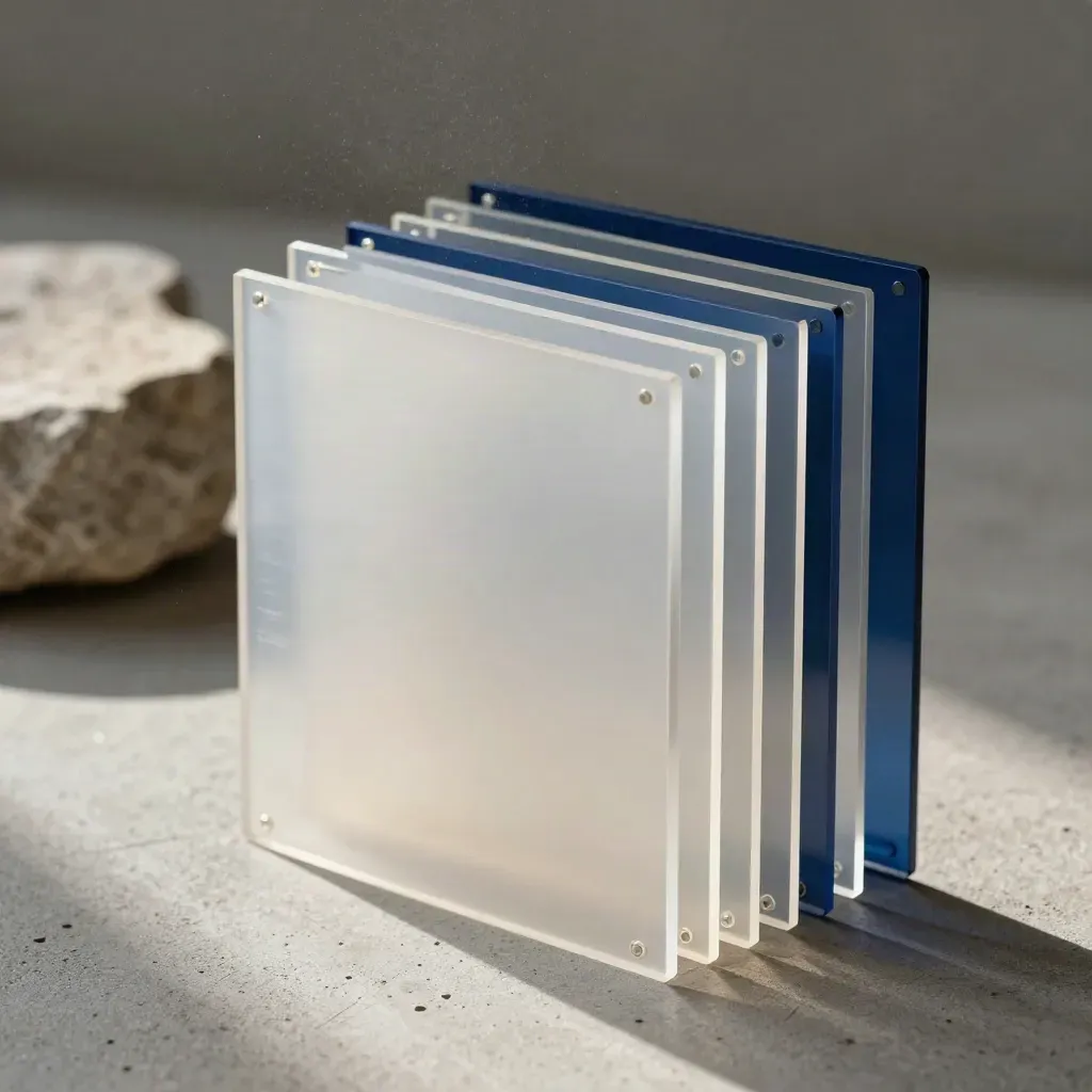 Kit Suivi Clics en acrylique translucide, vu en contre-plongée sur béton gris.